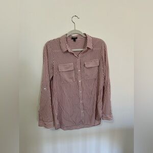 Express red (like a rustic red) collared button down top.